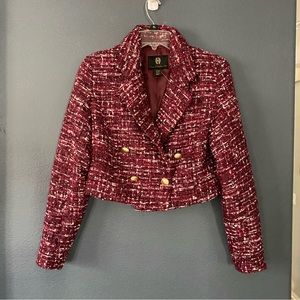House of Harlow Revolve Maroon red tweed blazer XS cropped nwot